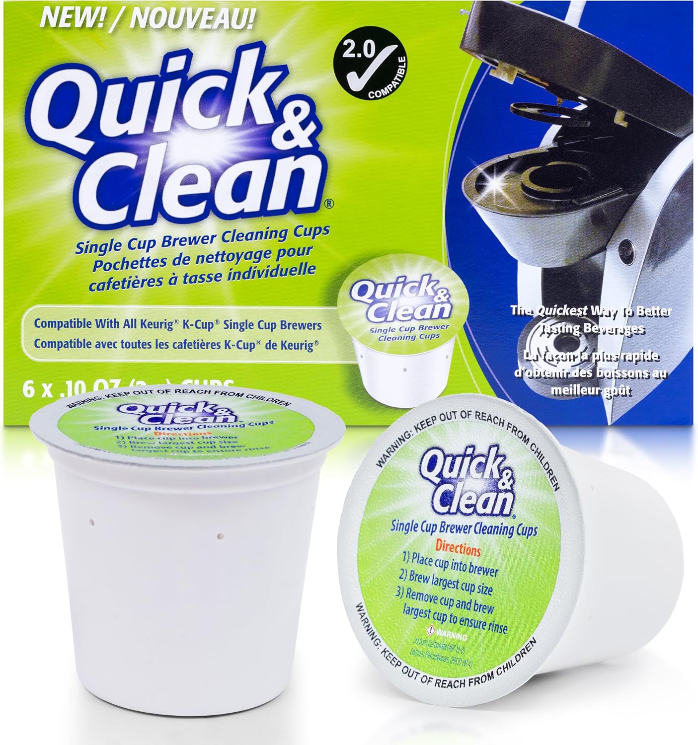 Quick & Clean [6-Pack] Keurig Cleaning Pods - K Cup Cleaner Pod For Keurig - 2.0 Coffee Machine Comp