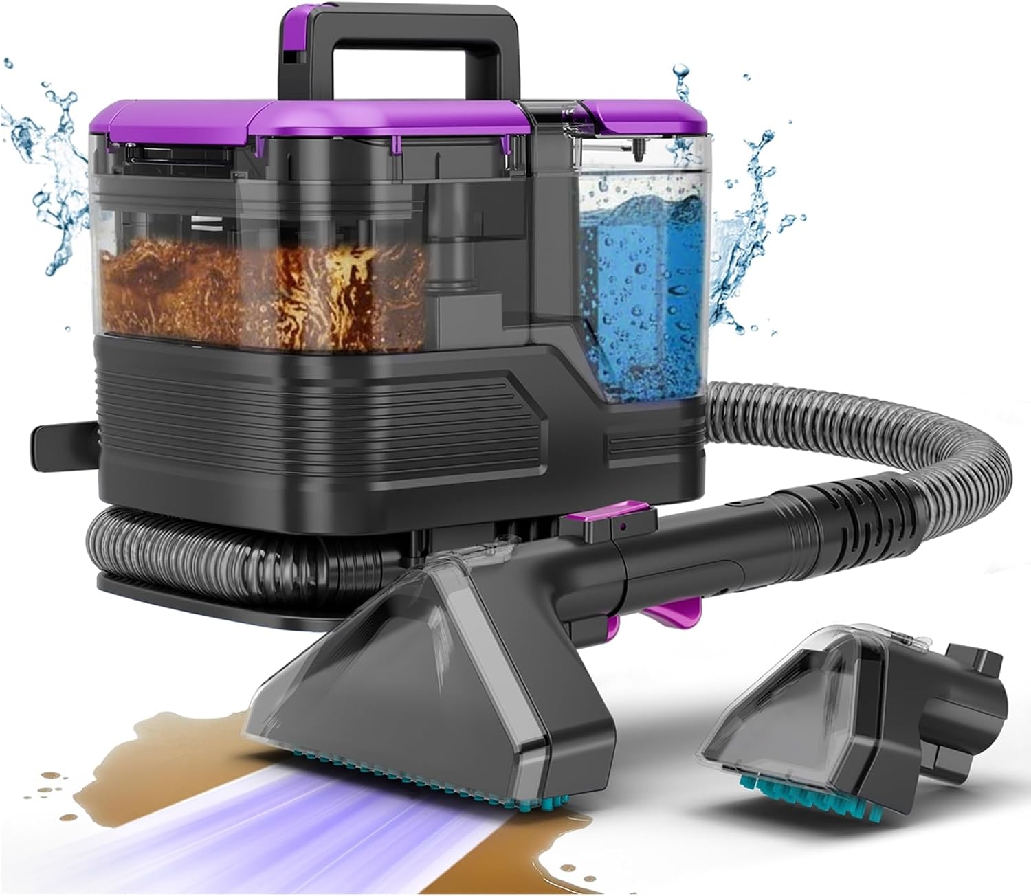 Portable Carpet Cleaner & Upholstery Cleaner Machine, 21Kpa, Dual Brush, Purple